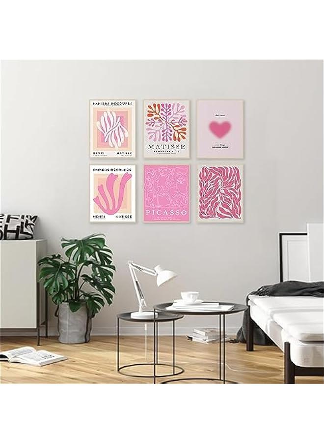 Matisse Wall Art Prints Set of 6, Abstract Matisse Wall Art Exhibition Picasso Posters, Minimalist Canvas Art Prints Beige Pink Room Decor, Hot Pink Aesthetic Room Decor for Bedroom, Living Room, - Image 3